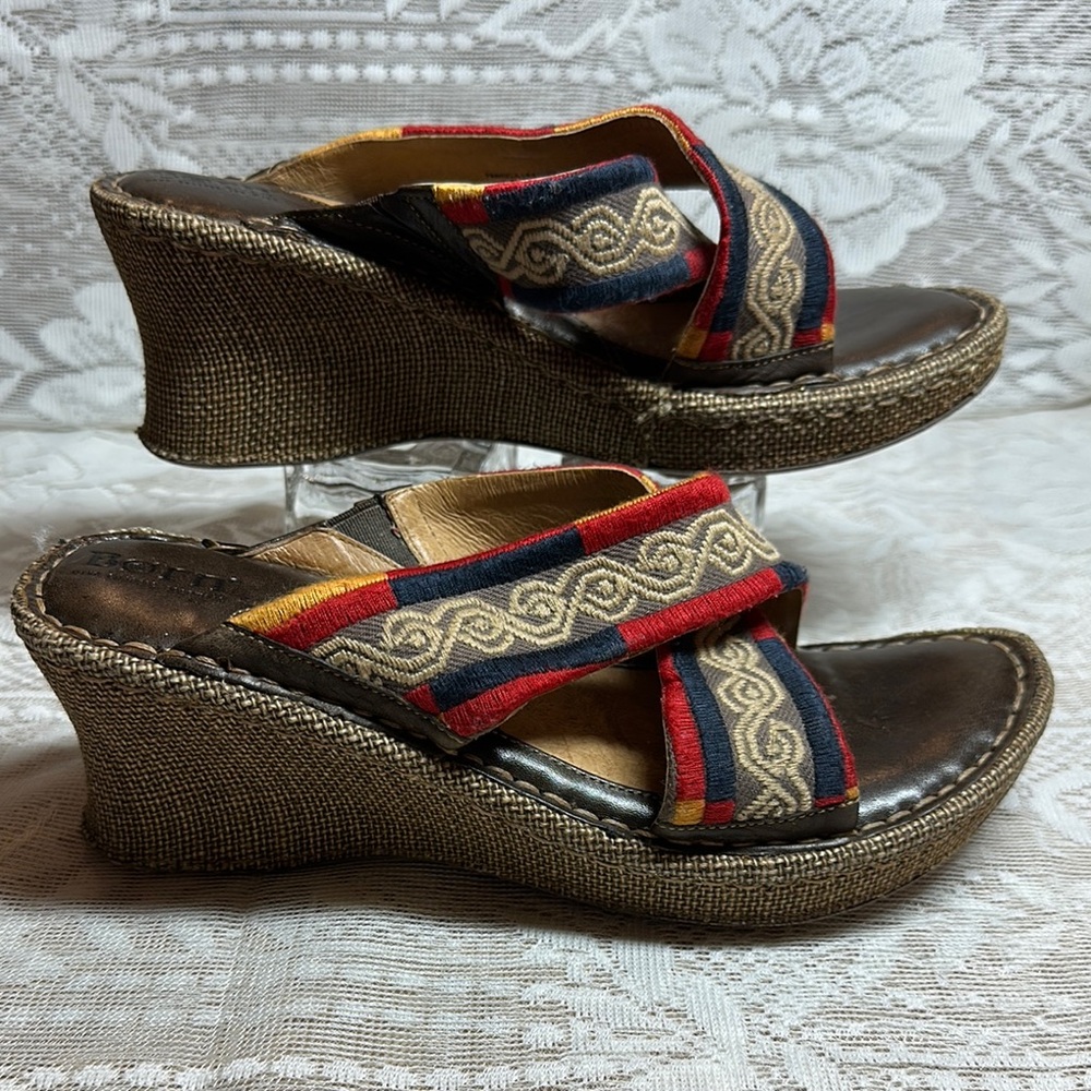 Born Wedge Sandals Women’s 9 Criss Cross Strappy Slides Boho
